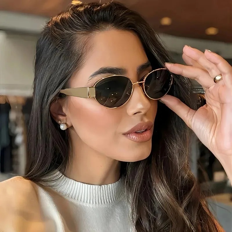 New Oval Sunglasses for Women  - Metal Photo Panel avaliação e preço