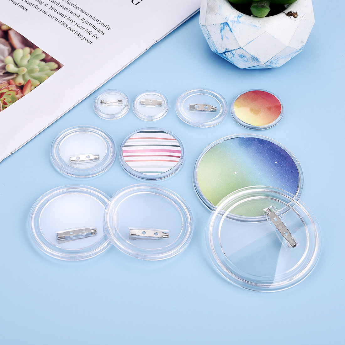 5pcs 26-75mm Transparent Acryl - Button Badge Blank avaliação e preço